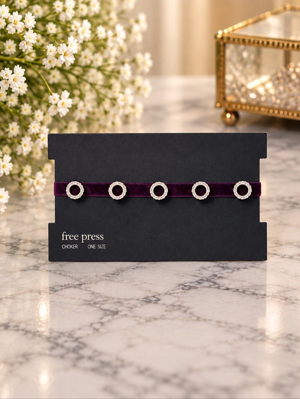 Free Press Purple Velvet Rhinestone Choker Necklace